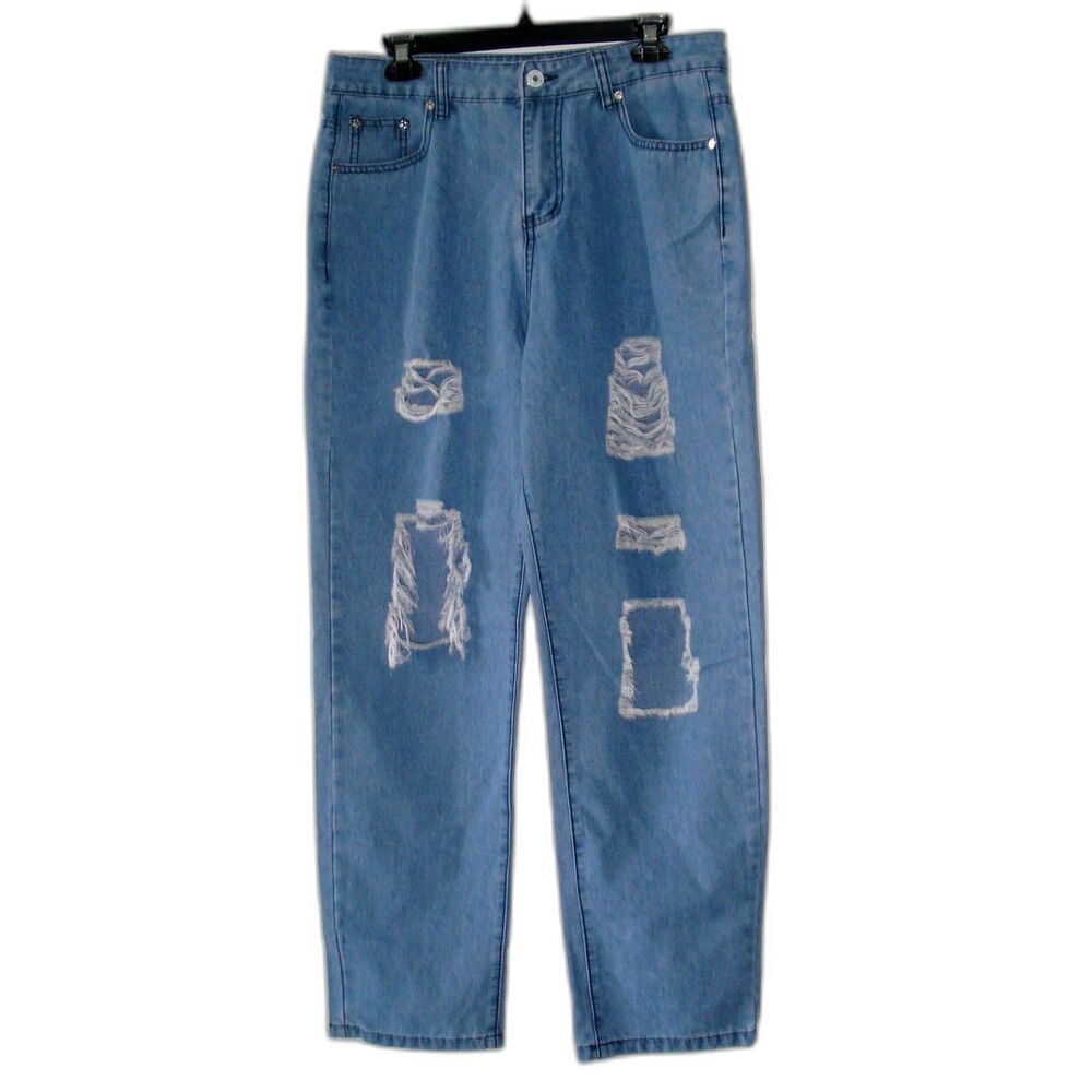 Women Blue Jeans Size L Distressed Denim by Jeans Wear